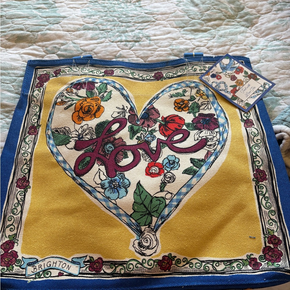 Brighton "NEW"   Large Blue and Cream Love Bird Tote